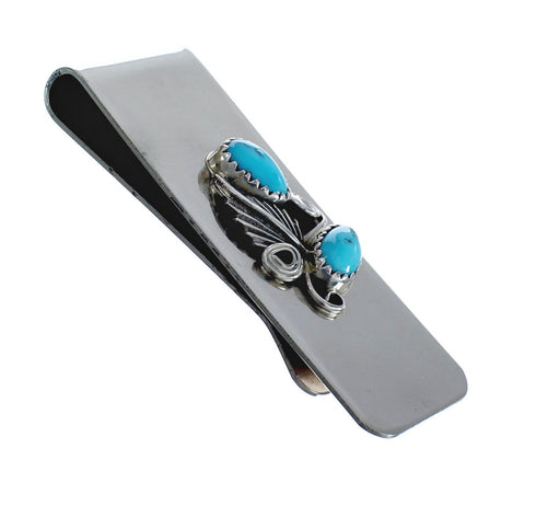 Turquoise Scalloped Leaf Sterling Silver Navajo Money Clip JX126386